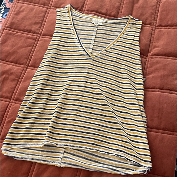 Project Social T Tops - Project Social T Striped Tank Top Yellow Gray Blue V-Neck Sleeveless Size S